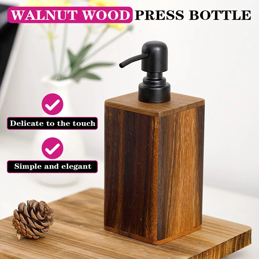 Solid Walnut Wood Soap Dispenser – Refillable Lotion Pump Wood Soap Dispenser Axl