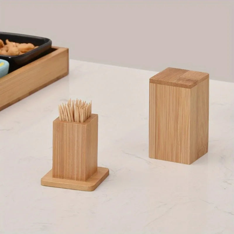 Bamboo Toothpick Holder with Lid – Portable Table Organizer Toothpick Holder Axl