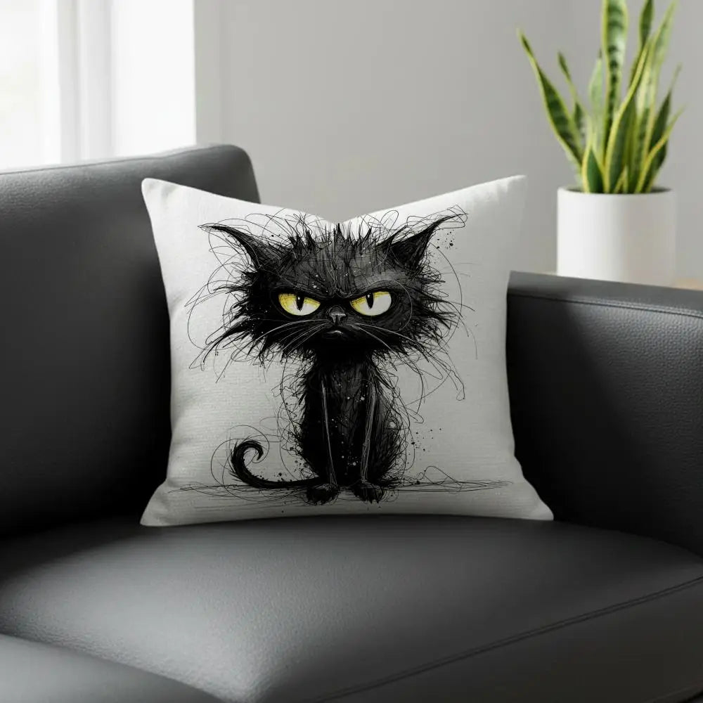 Whimsical Cat Linen Cushion Cover – Sofa, Bed & Chair Decor Decorative Cushion Cover Axl White1 45X45cm