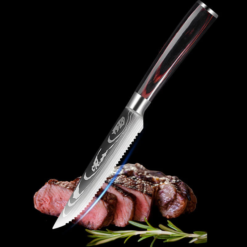 Damascus Stainless Steel Steak Knife – Colored Wood Handle Set Steak Knife Set Axl