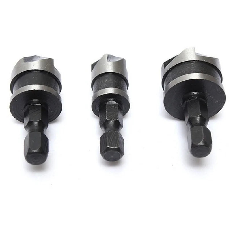 3-Pc Hex Countersink Drill Bit Set – Wood & Metal Quick Change Countersink Drill Bit Set Axl