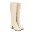 Women's Knee High PU Leather Block Heel Boots – Side Zip Knee High Boots Axl Beige 48