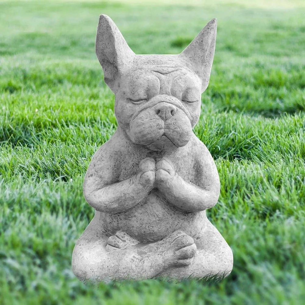 Zen French Bulldog Yoga Pose Resin Statue | Garden Figurine Garden Resin Figurine Axl