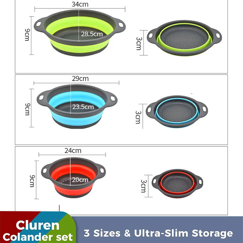 Foldable Colander Strainer Set & Self-Draining Base | 3/4 PCS Colander Strainer Set Axl