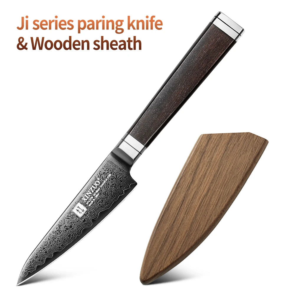 XINZUO 67-Layer Damascus Steel Paring Knife – Ebony Handle Damascus Paring Knife Axl with Wooden sheath