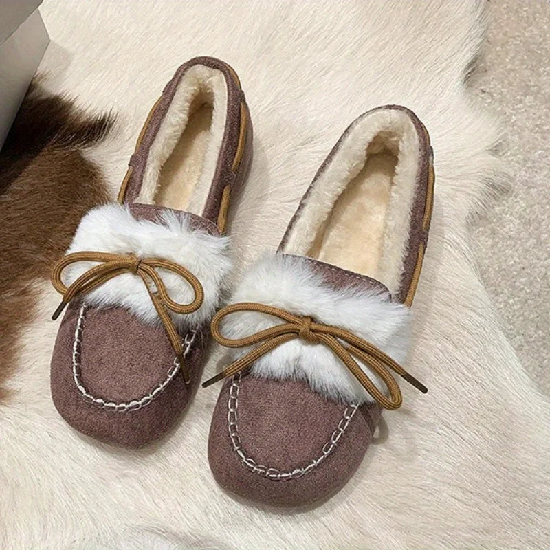Women's Winter Plush Flat Loafers – Warm Flannel Casual Shoes Women's Flat Loafers Axl 37 wine