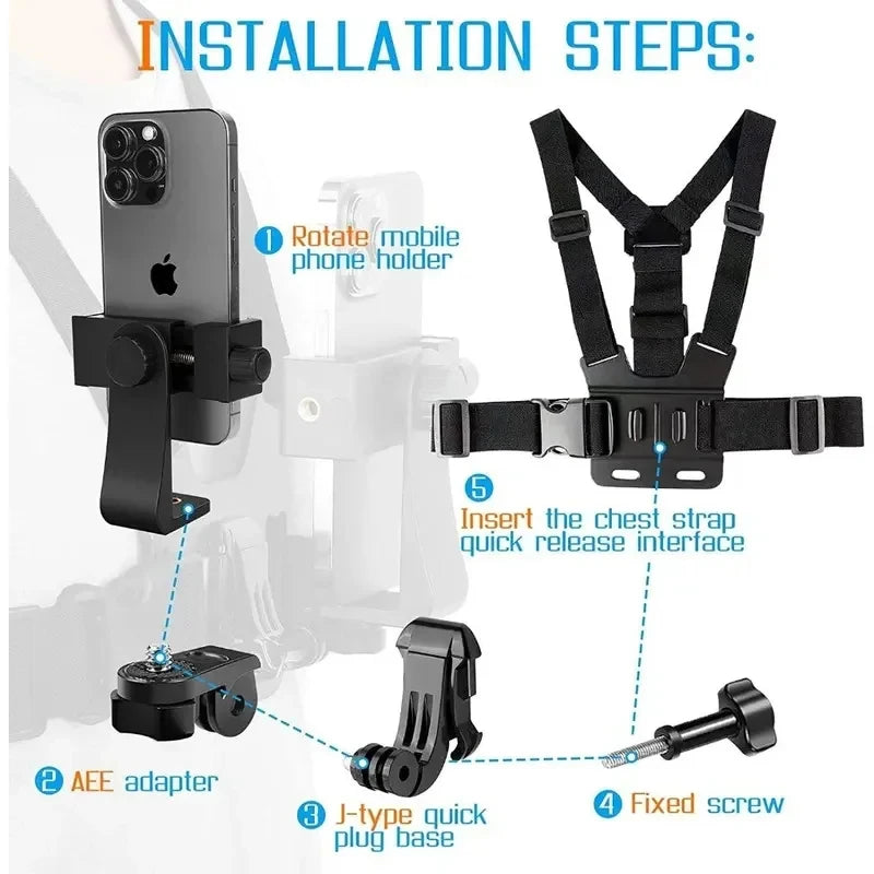 Adjustable Chest Harness Mount – Phone & Action Camera Holder Camera Chest Mount Axl