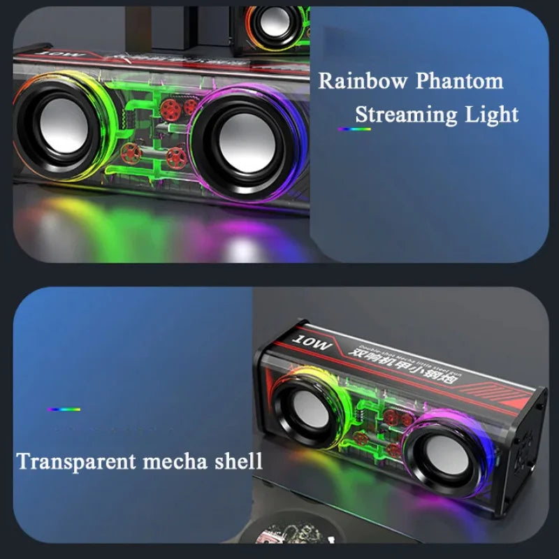 V8 Transparent Mecha Bluetooth Speaker RGB TWS Subwoofer Portable Bluetooth Speaker Axl