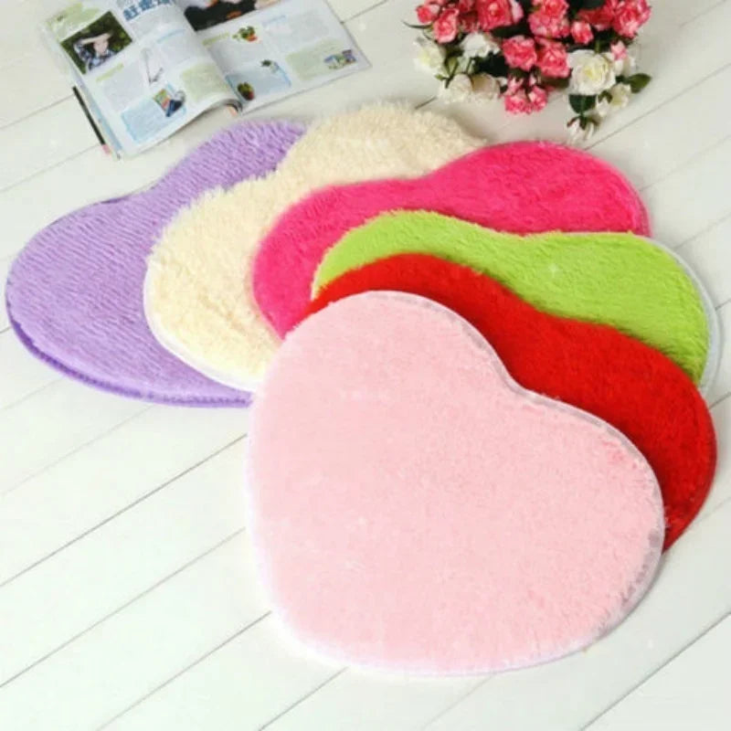 30x40cm Non-Slip Bath Mat – Soft Shaggy Heart Design Rug Bath Mat Axl