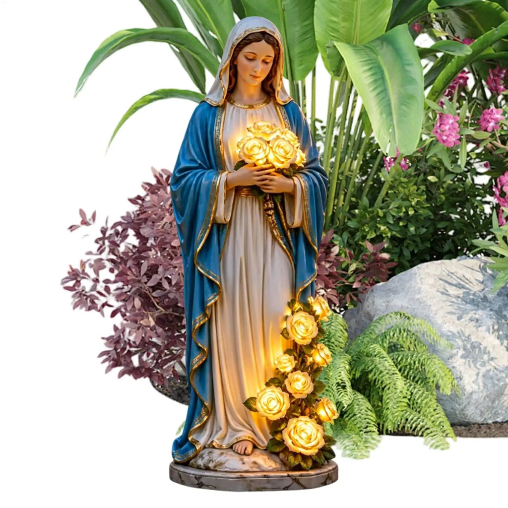 Mary Goddess Statue Garden Light – LED Rose Outdoor Décor Garden Statue Light Axl
