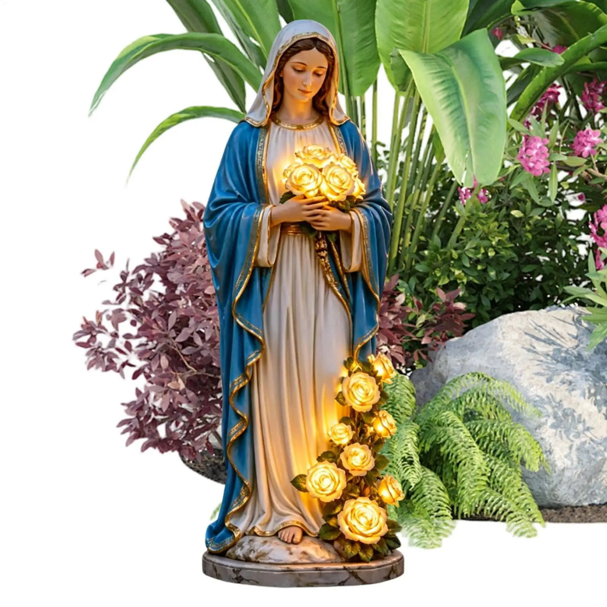 Mary Goddess Statue Garden Light – LED Rose Outdoor Décor Garden Statue Light Axl