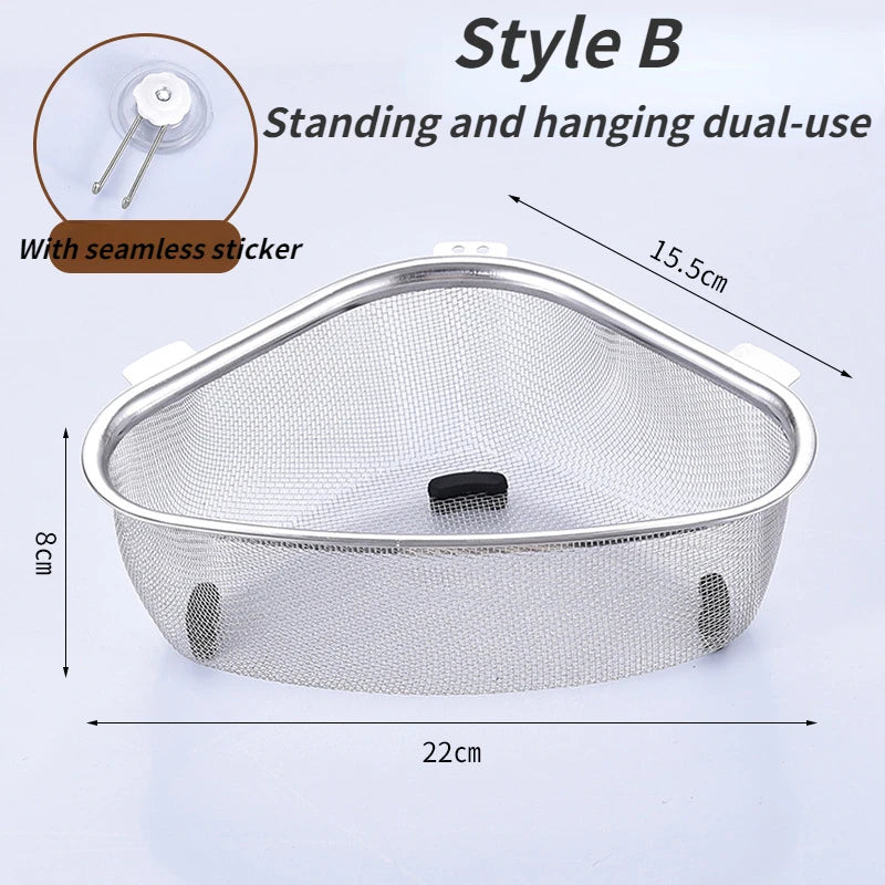 Stainless Steel Triangle Sink Drain Basket & Kitchen Organizer Sink Drain Basket Axl Style B