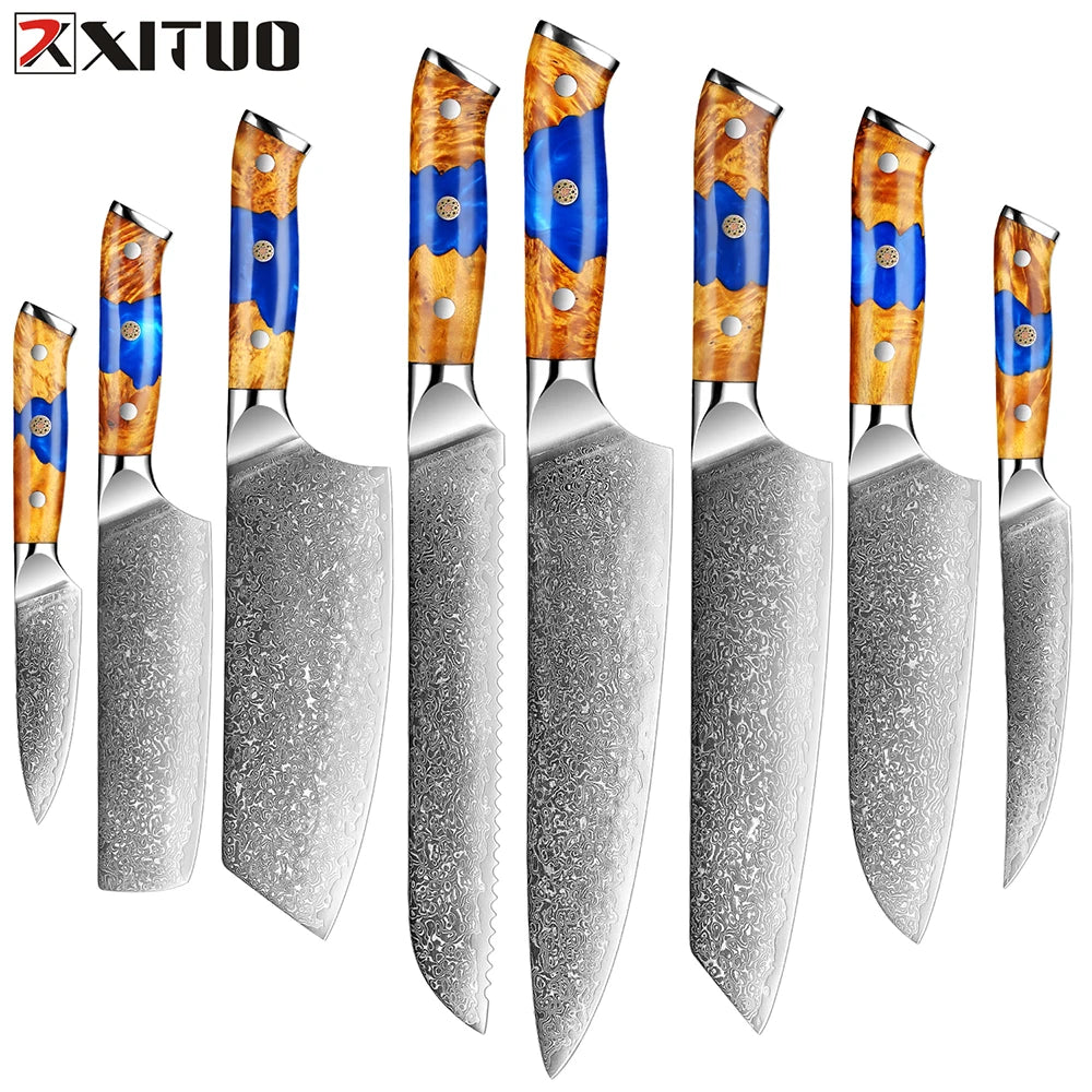 XITUO Damascus Steel Knife Set | Japanese VG10 1–8 PCS Damascus Kitchen Knife Set Axl 8PCS Knife
