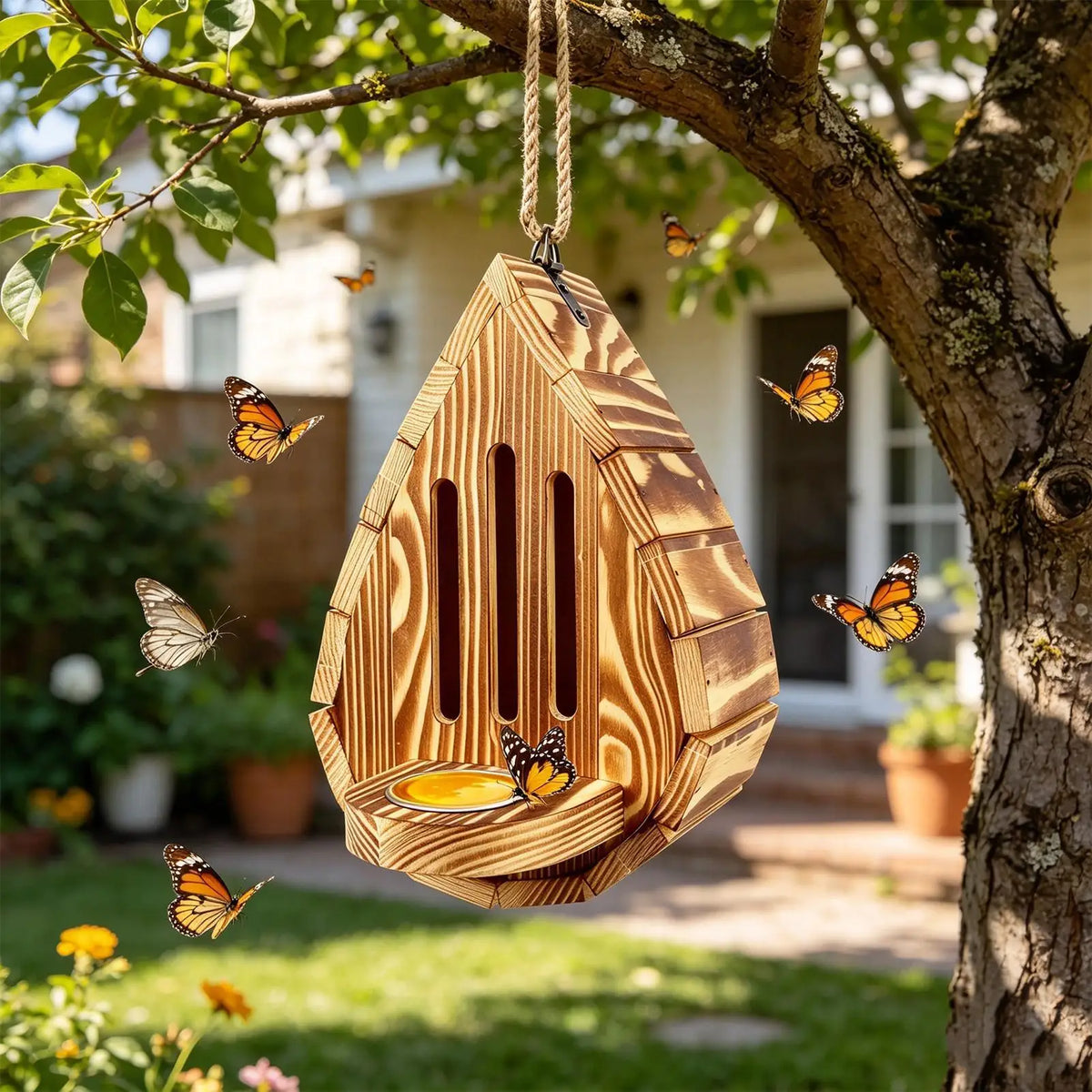 Hanging Wood Butterfly House & Bee Nesting Box – Garden Feeder Butterfly & Bee House Axl