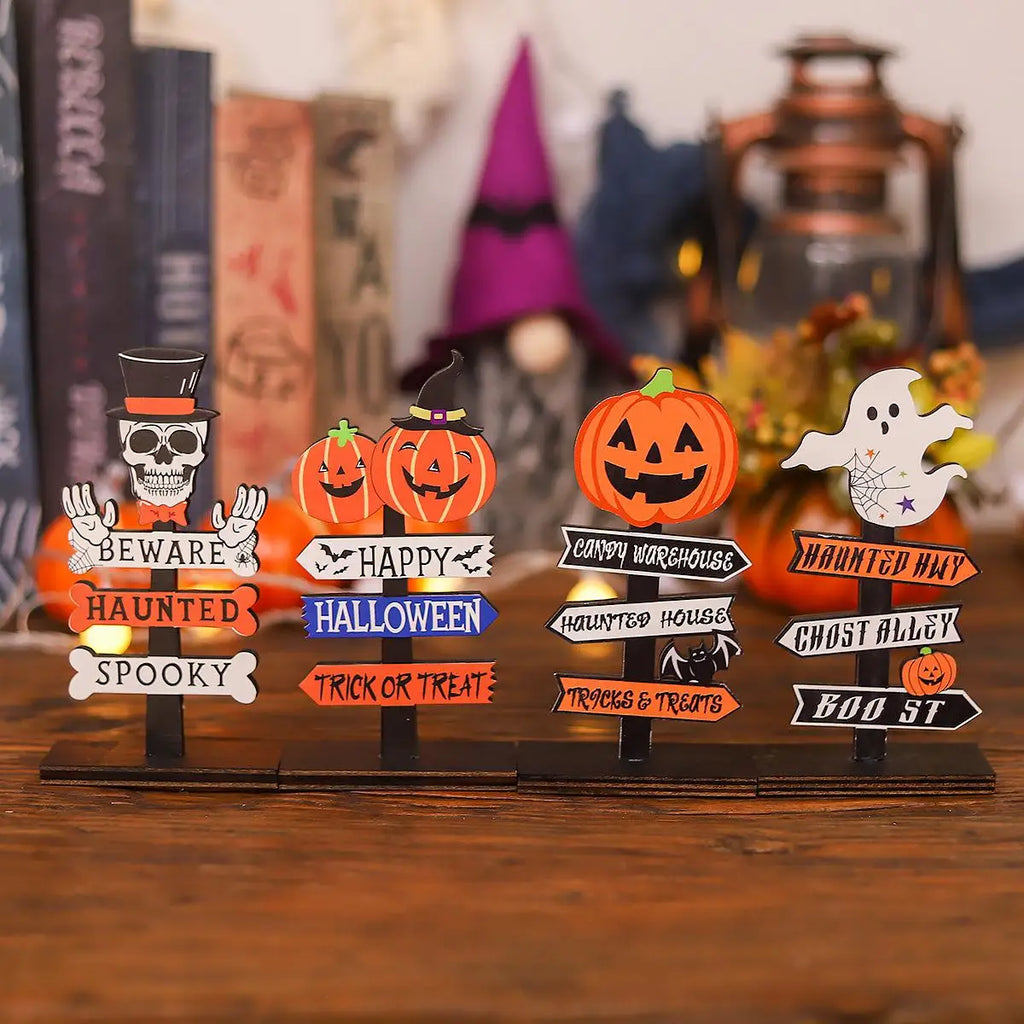 Halloween Wooden Ornaments – Pumpkin & Ghost Desktop Decor Halloween Wooden Ornament Axl