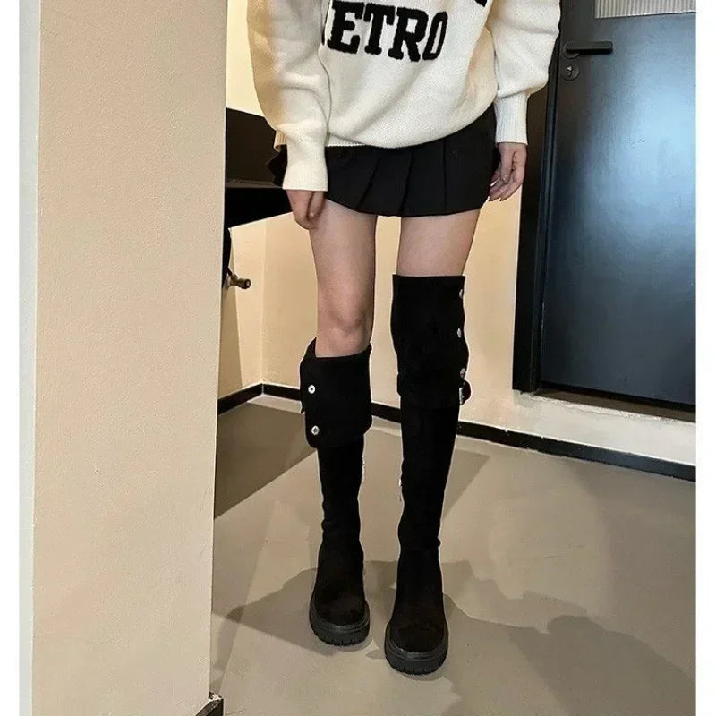Women's Over-The-Knee Suede Wedge Platform Cowboy Boots Over-The-Knee Boots Axl