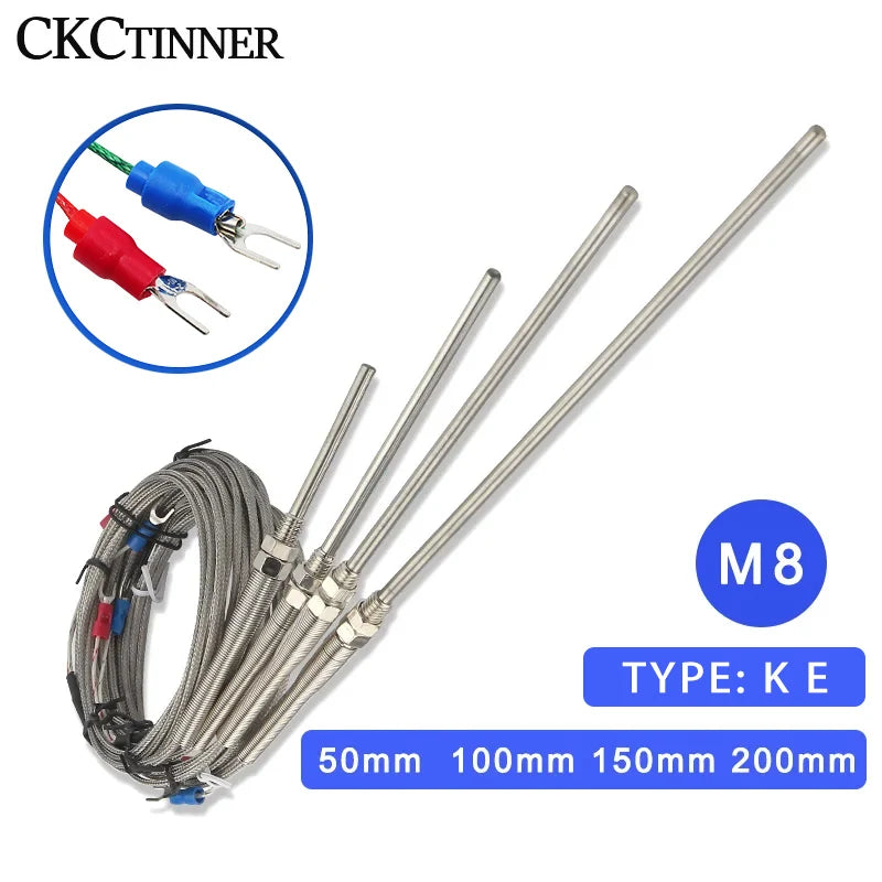 M8 Thermocouple Sensor Probe Type K/E 0–400°C | 1m–5m Cable Temperature Sensor Probe Axl 2M Type K 200mm