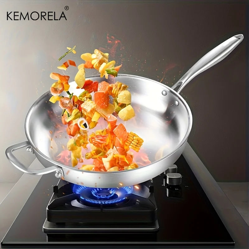 KEMORELA 30cm 316 Stainless Steel Non-Stick Wok Pan Stainless Steel Wok Pan Axl