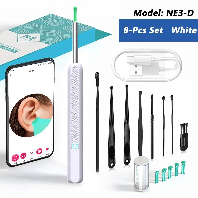 Visual Ear Wax Cleaner with HD Camera & LED Light Ear Cleaning Tool Axl 8Pcs Set White