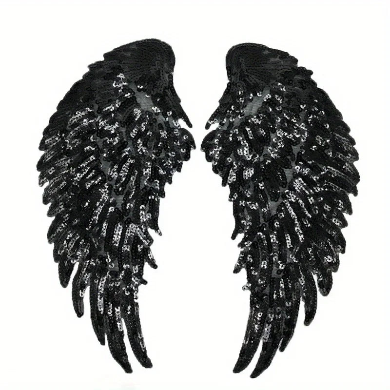 Large Sequin Wing Patches – Sew-On DIY Appliqué for Jeans Sew-On Fabric Patch Axl Black