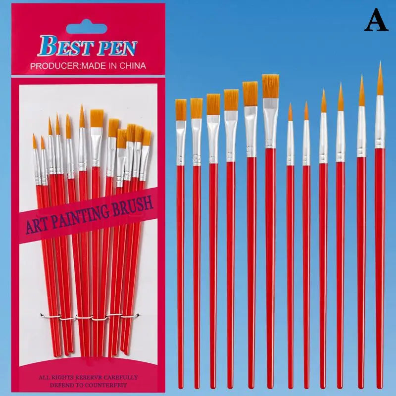 12-Piece Art Paint Brush Set – Nylon Round & Flat Brushes Art Paint Brush Set Axl A Red