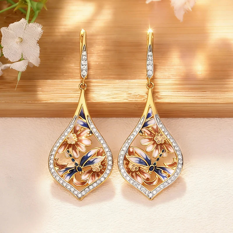 Huitan Flower Drop Earrings – Cubic Zirconia Women's Jewelry Drop Earrings Axl