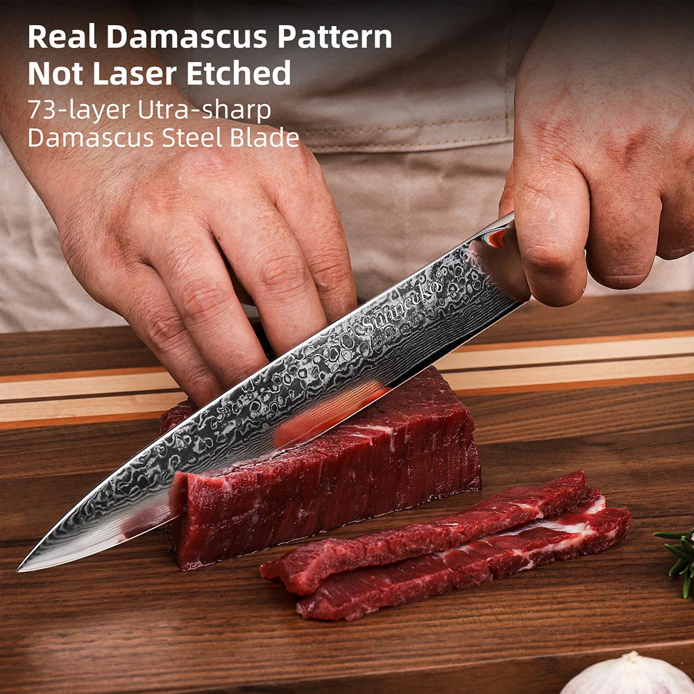 Sunnecko 8" Damascus Slicing Knife – 73-Layer VG10 Steel Damascus Slicing Knife Axl