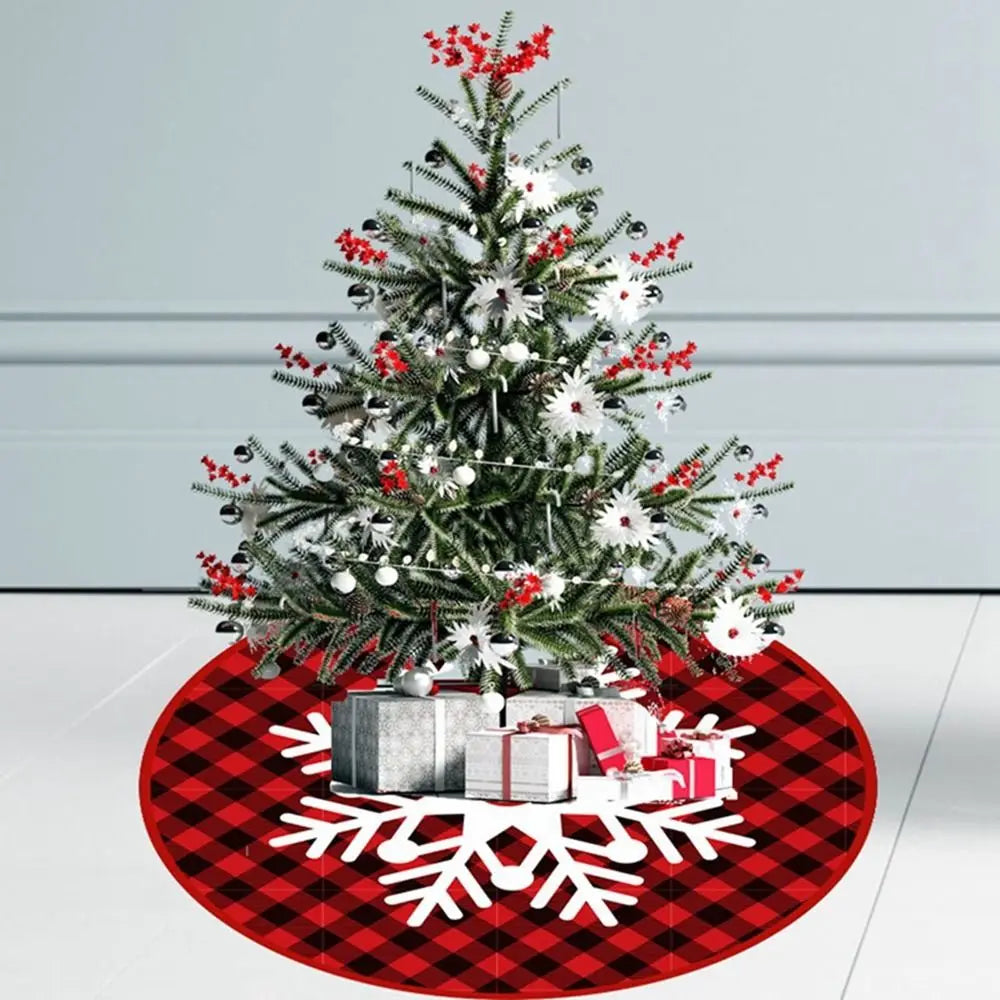 Christmas Tree Skirt – Snowman, Santa & Elk | 90cm Floor Mat Christmas Tree Skirt Axl