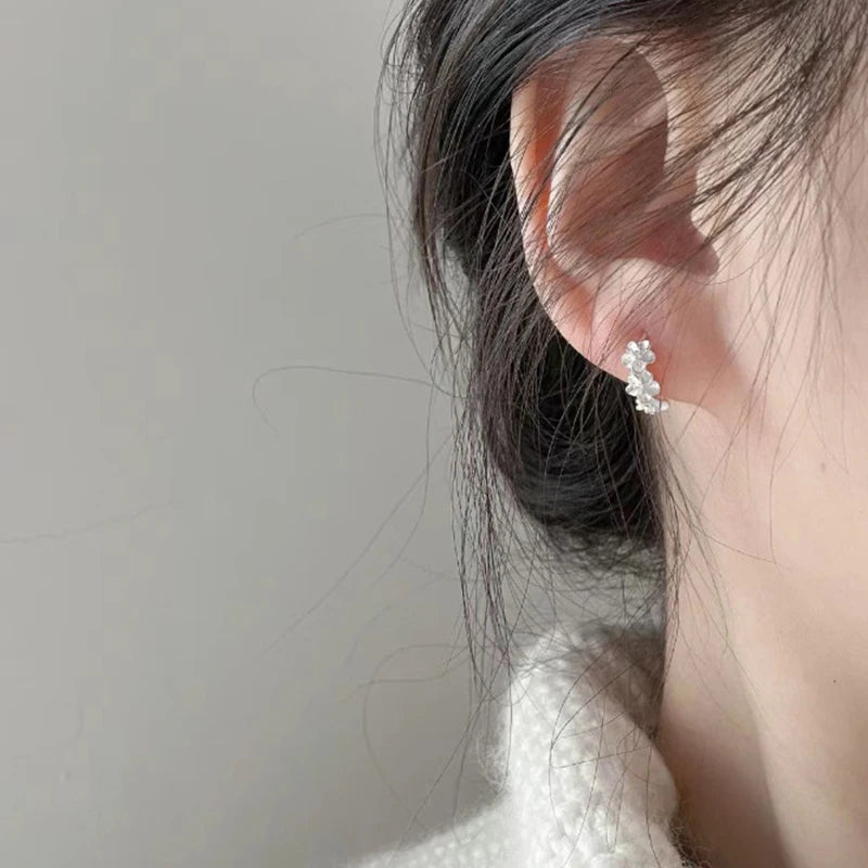Silver Rose Flower Hoop Earrings with AAA Zircon | 1 Pair Hoop Earrings Axl