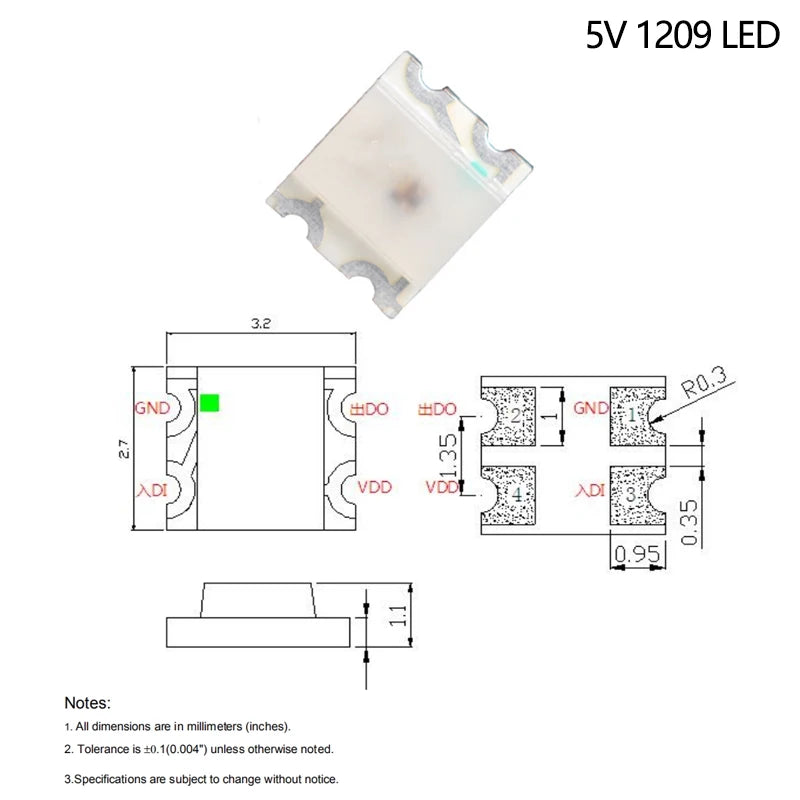 WS2812B 5V Addressable RGB LED SMD Chips – Full Color Pixel Addressable LED Chip Axl 5V 1209 LED 100Pcs