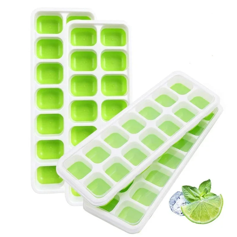 14-Grid Silicone Ice Cube Tray with Lid – Stackable Mold Silicone Ice Tray Axl