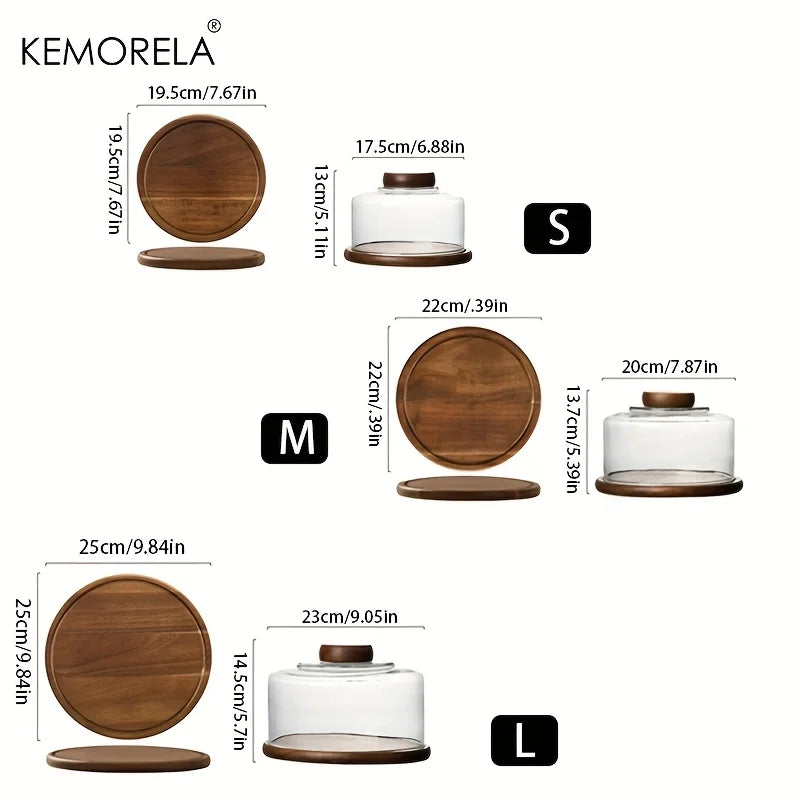 Round Wooden Cake Stand with Glass Dome Lid | KEMORELA Cake Stand Axl