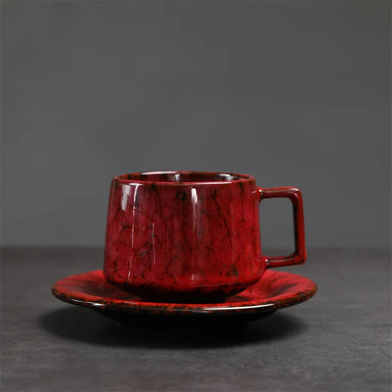 180ml Japanese Kiln-Fired Ceramic Espresso Cup & Saucer Set Ceramic Espresso Cup Axl Red 180ml