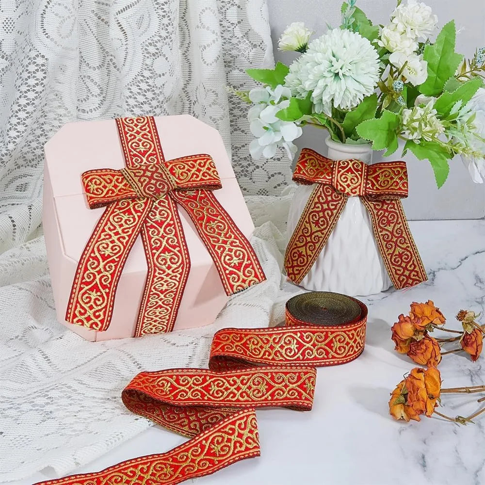 Ethnic Floral Jacquard Ribbon 33mm | 7M Polyester Sewing Trim Decorative Sewing Ribbon Axl