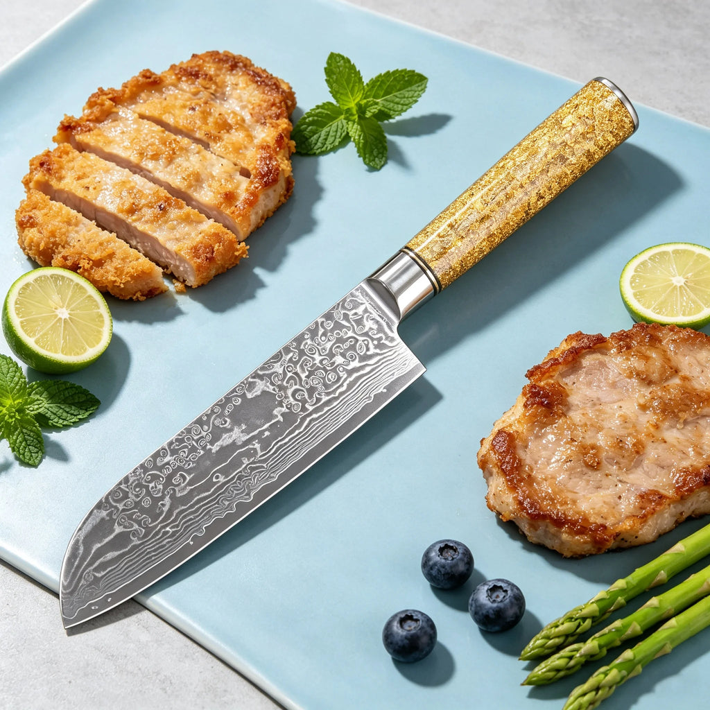 Damascus Steel 67-Layer Santoku Chef Knife – 17.3cm Blade Damascus Santoku Knife Axl Santoku Knife