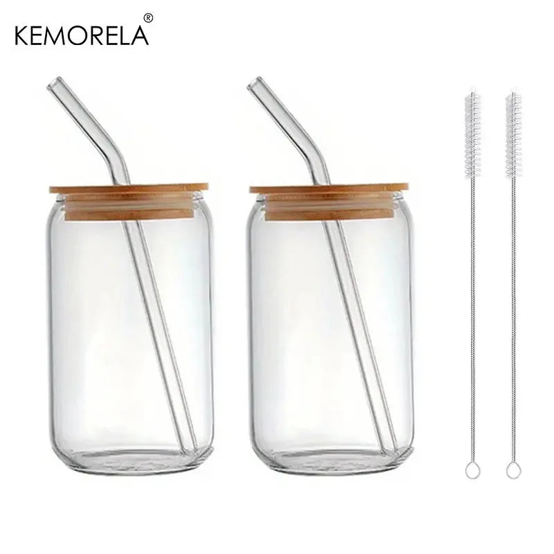 KEMORELA 18.6oz Glass Cup with Lid & Straw – Bubble Tea Set Glass Drinkware Set Axl 2PCS 501-600ml