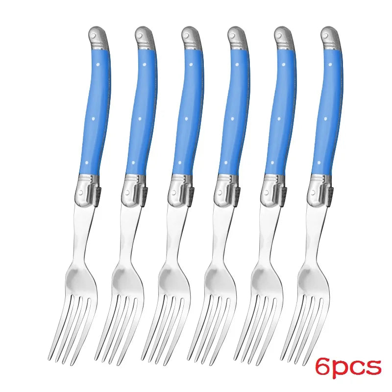 6-Piece Laguiole Rainbow Steak Fork Set – Colorful Cutlery Steak Fork Set Axl 6 Blue fork