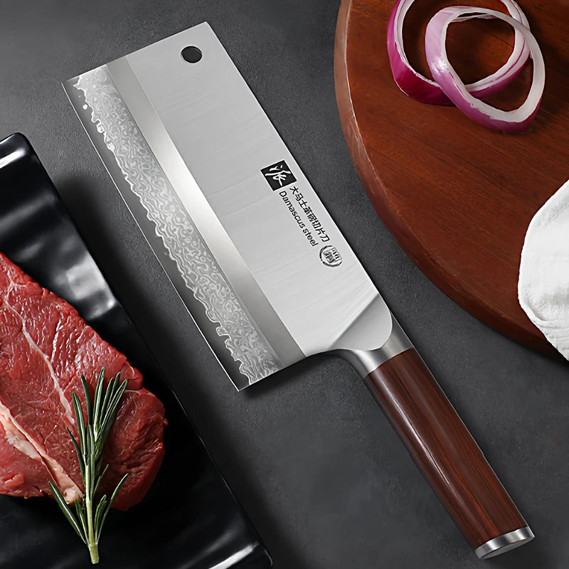 PLYS Damascus Steel Chef Knife – Sharp 18.5cm Slicing Knife Damascus Chef Knife Axl