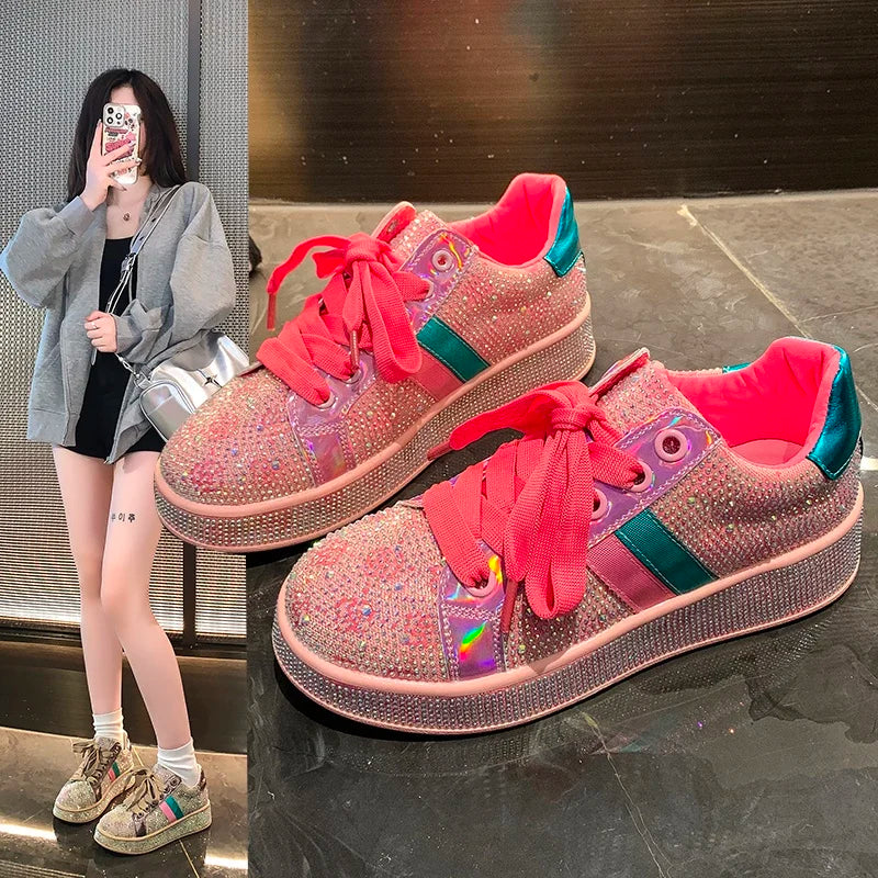 UXST Women's Diamond Platform Sneakers | Luxury Lace-Up Shoes Platform Sneakers Axl