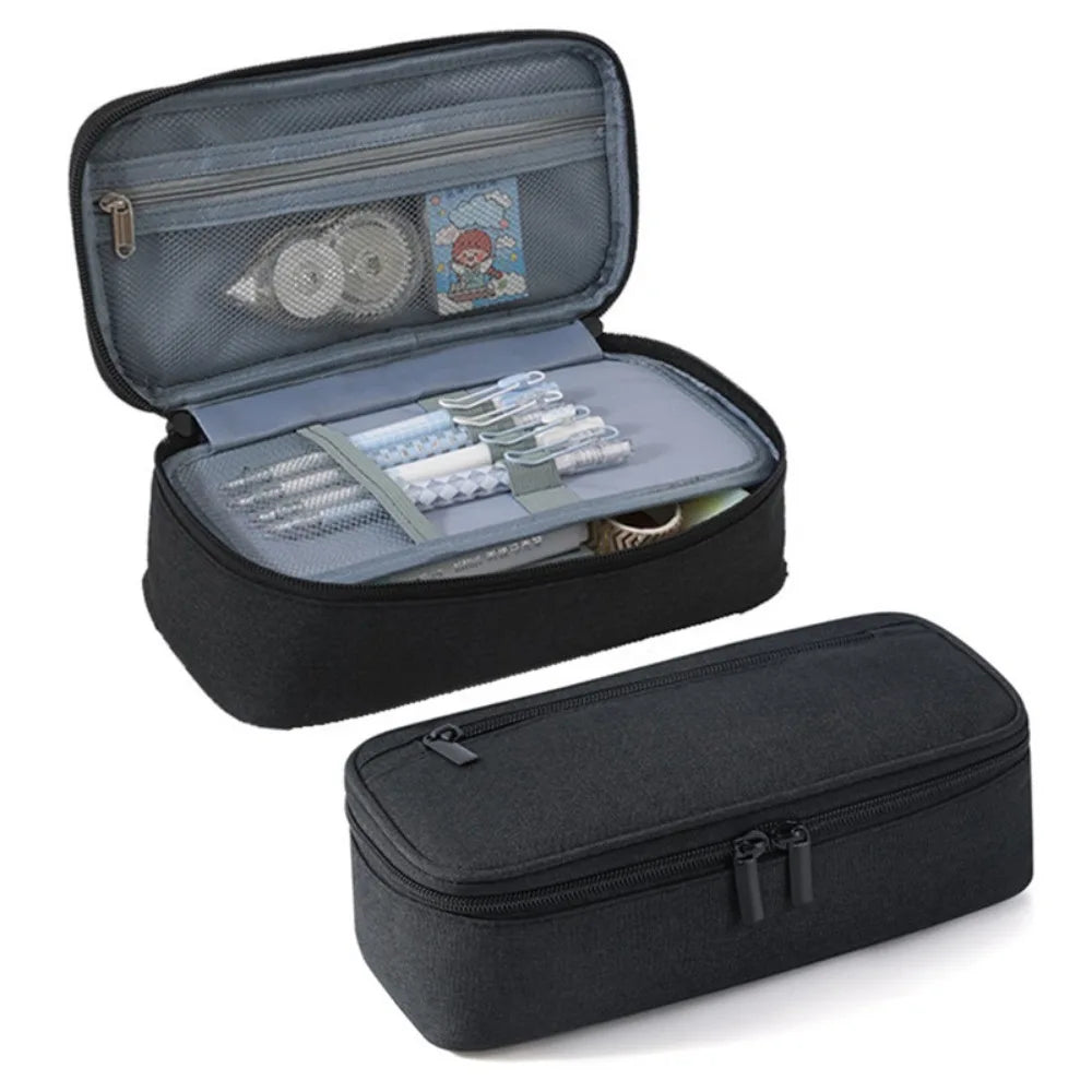 Large Capacity 2-Layer Zipper Pencil Case – Washable Pen Bag Pencil Case Axl Black