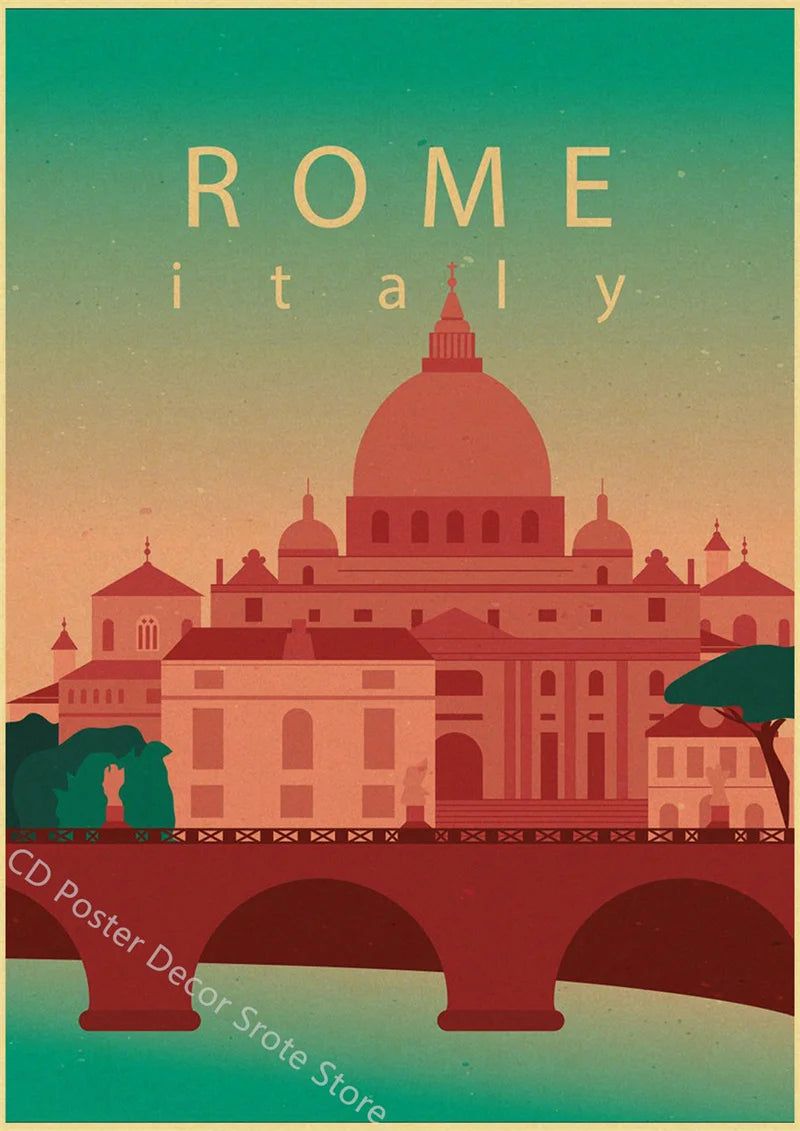 World Cities Retro Travel Poster – Rome Paris Sydney Dubai Art Travel Wall Poster Axl 51 A3 16.5x11.8inch