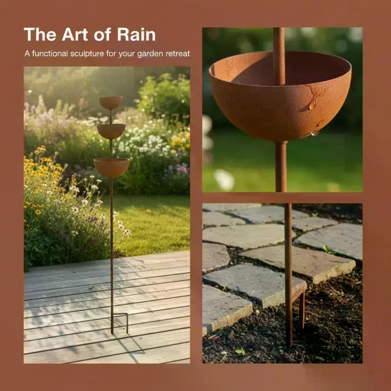 3-Tier Bird Bath Rain Collector with Metal Stake – Garden Decor Garden Bird Bath Axl
