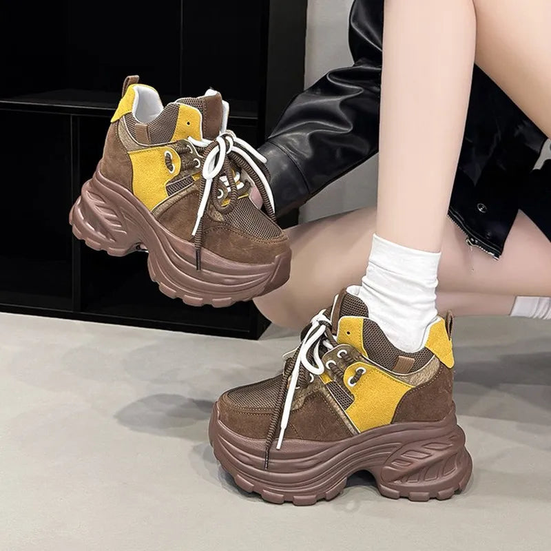 Women's 9CM Platform Chunky High-Top Sneakers – Lace-Up Platform Sneakers Axl