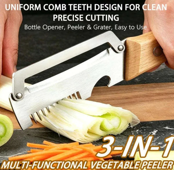 3-in-1 Oak Handle Stainless Steel Peeler for Fruit & Veg Fruit Peeler Knife Axl