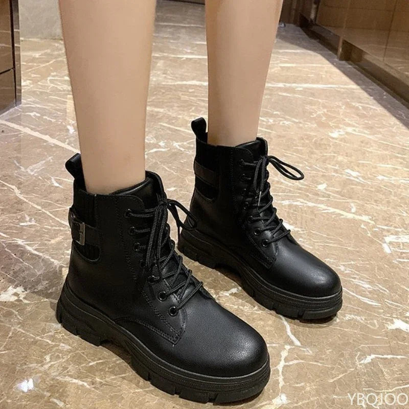 YBQJOO Women's Belt Buckle Ankle Boots – Soft Sole Winter Women's Ankle Boots Axl