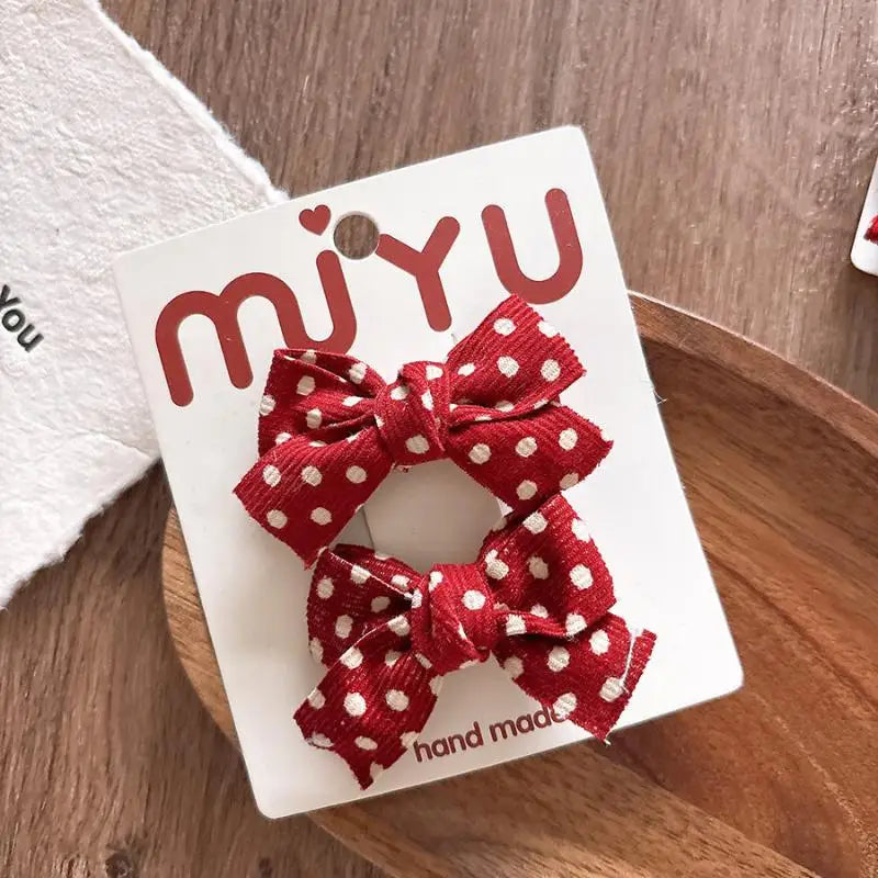 Sweet Plaid Bow Hair Clips Red Polka Dot Girls Women 1 Pair Bow Hair Clips Axl B