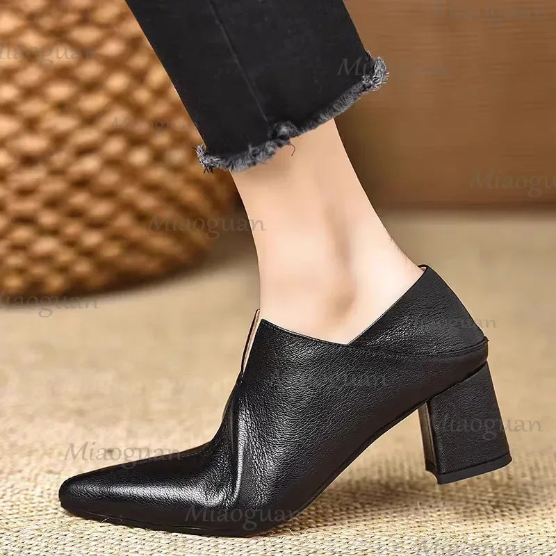 Women's Pointed Toe Mary Jane Chunky Heel Pumps 5.5cm Mary Jane Pumps Axl