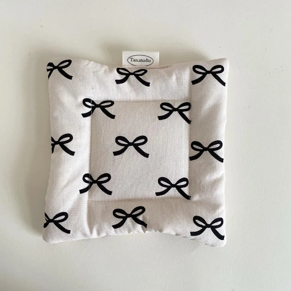 Korean Bow Cotton Coaster – Double-Sided Fabric Mat & Key Tray Cotton Coaster Mat Axl 3