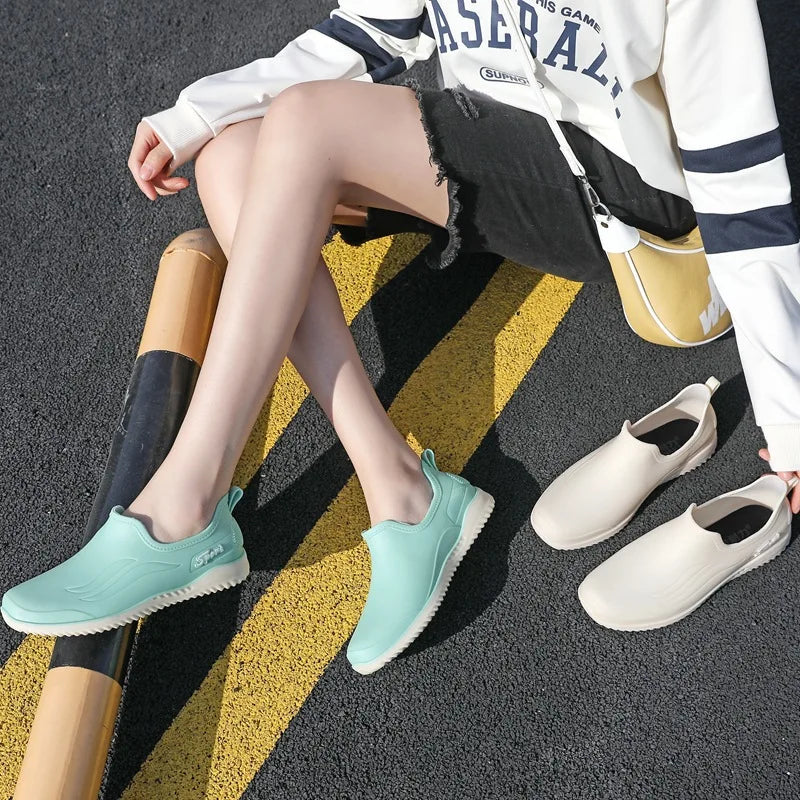 Women's Slip-On Ankle Rain Boots – Elegant Waterproof Shoes Women's Rain Boots Axl