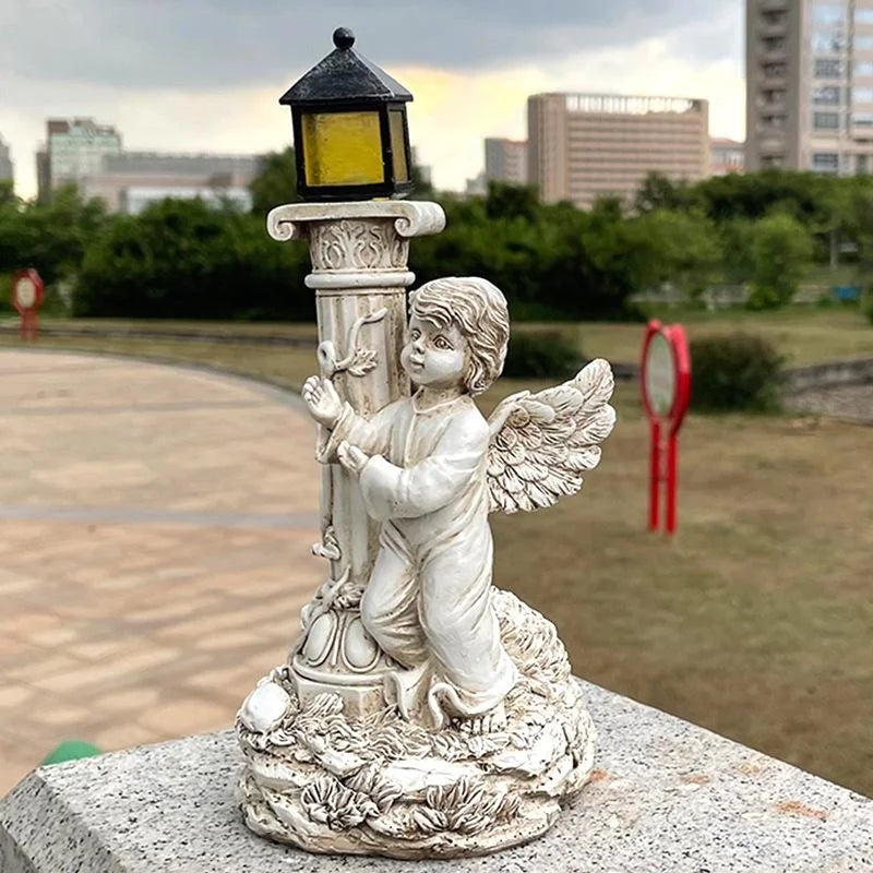 Solar Angel Garden Lamp – European Roman Column Resin Sculpture Solar Garden Sculpture Axl
